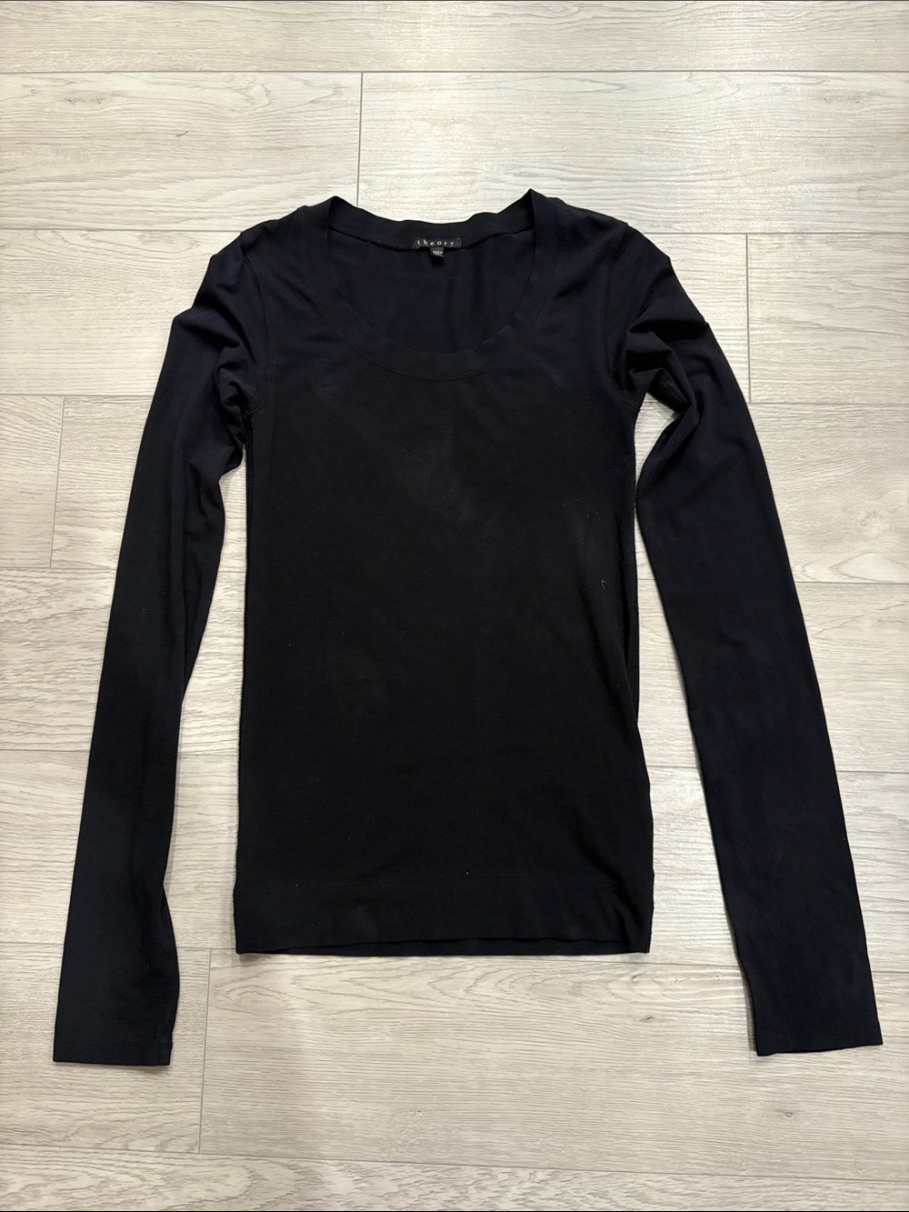Theory Black Long-Sleeve Scoop Neck Top